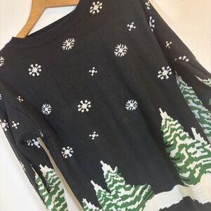 TRES CHIC winter Theme Holiday Christmas Tree Snow Snowflake Party Sweater Large